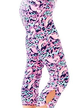 Lilly Pulitzer Luxletic Weekender Crop Leggings Lobstah Roll Print Pink Navy S